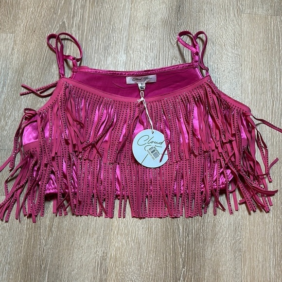 CLOUD TEN, pink fringe top, BNWT small - Picture 4 of 9